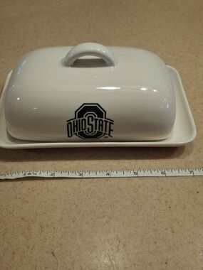 Ohio State White Ceramic Butter Dish